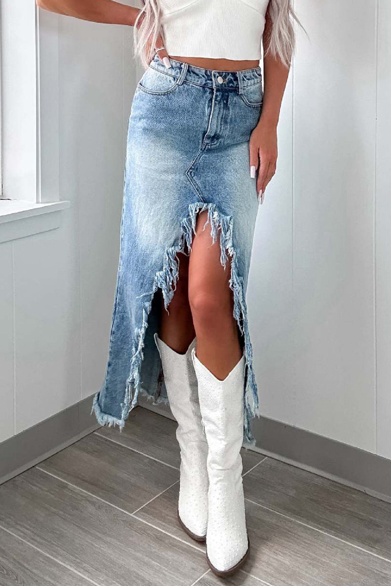 Street Einfarbige, abgenutzte, unregelmäßige Quaste, normale, hohe Taille, Patchwork-Hose