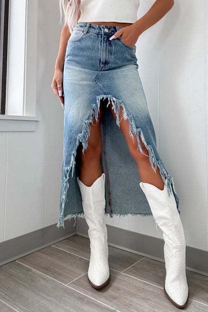 Street Einfarbige, abgenutzte, unregelmäßige Quaste, normale, hohe Taille, Patchwork-Hose