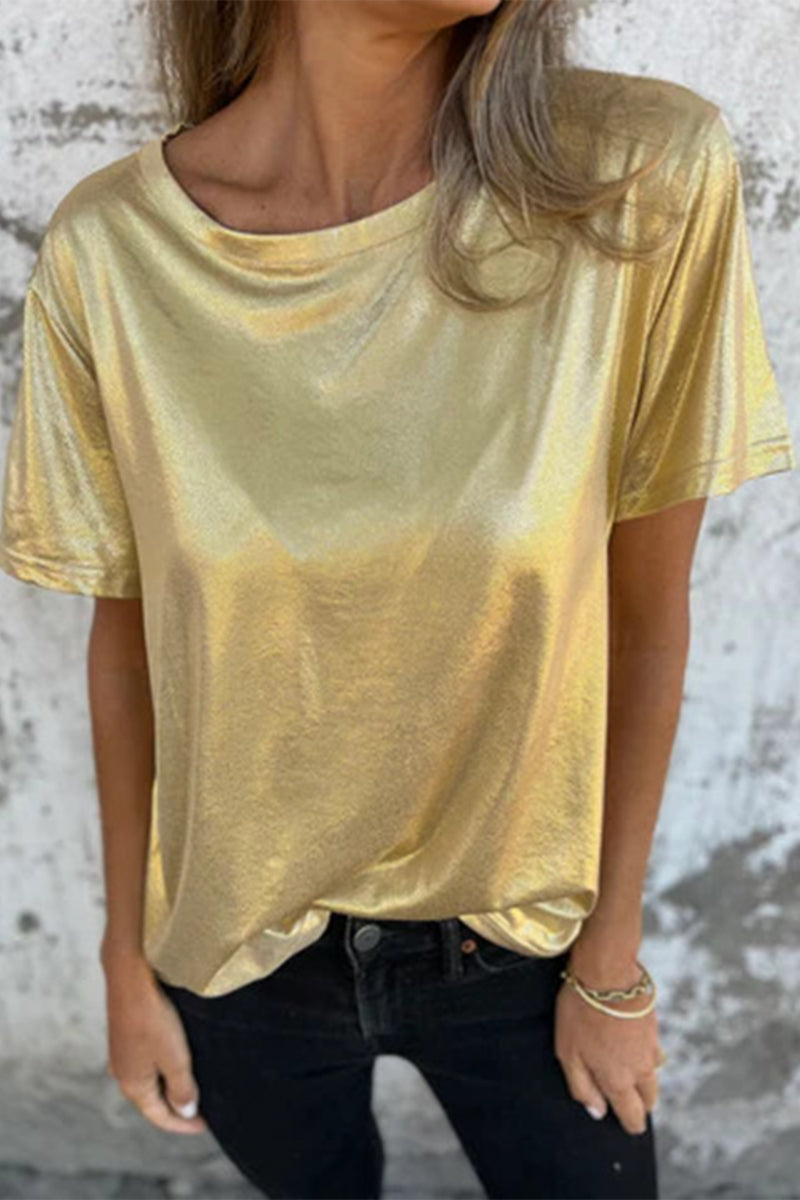 Lässige T-Shirts mit Rundhalsausschnitt und einfarbiger Optik