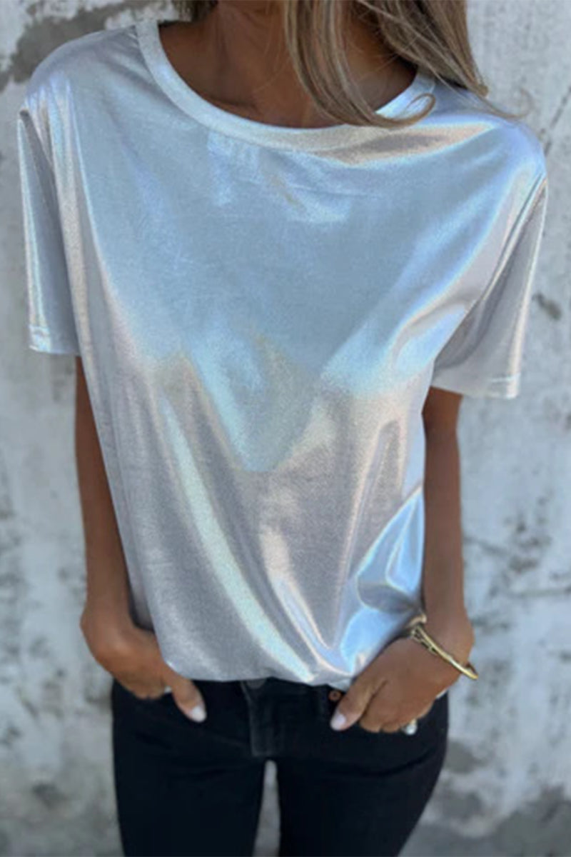 Lässige T-Shirts mit Rundhalsausschnitt und einfarbiger Optik