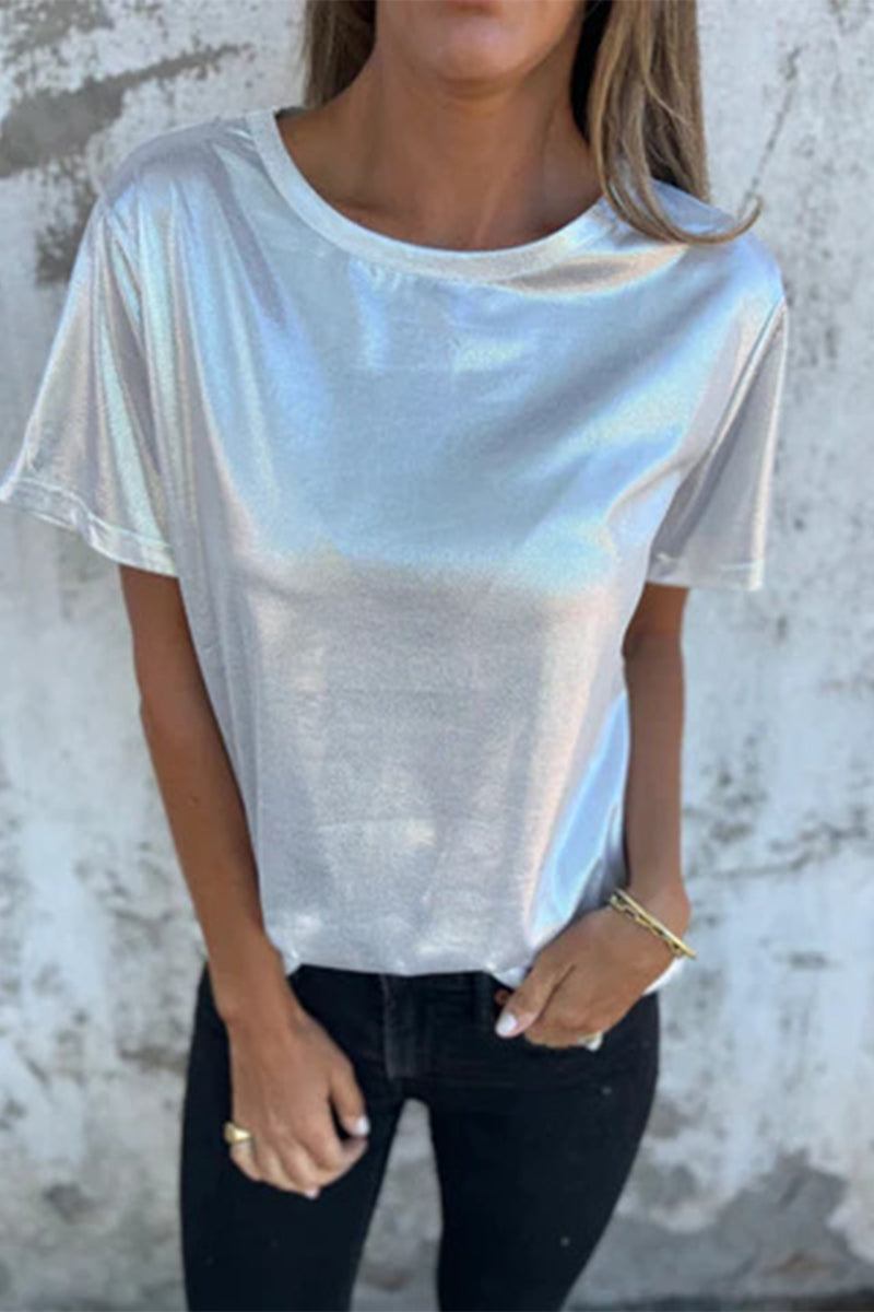 Lässige T-Shirts mit Rundhalsausschnitt und einfarbiger Optik