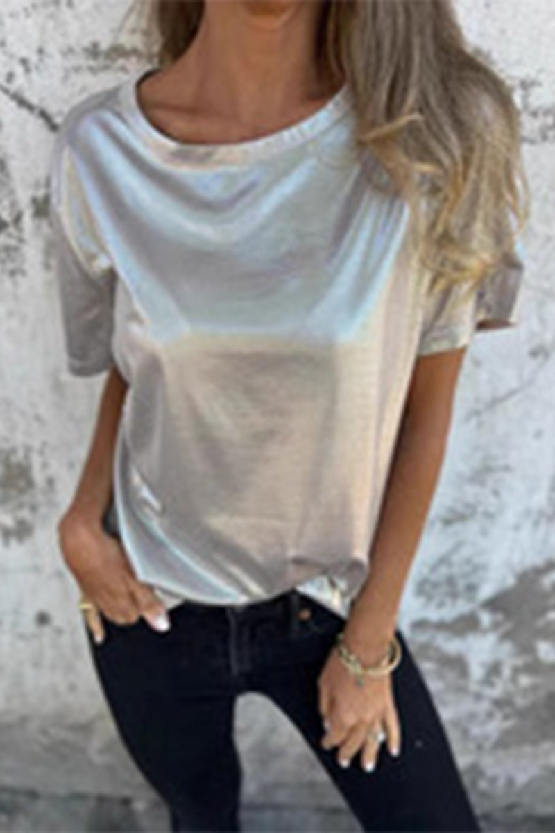 Lässige T-Shirts mit Rundhalsausschnitt und einfarbiger Optik