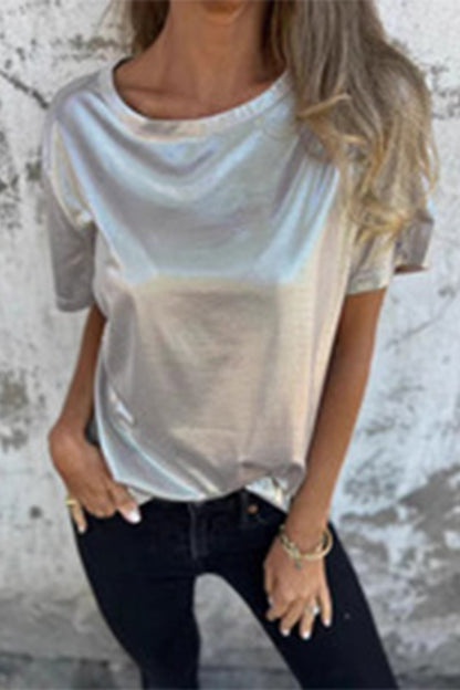 Lässige T-Shirts mit Rundhalsausschnitt und einfarbiger Optik