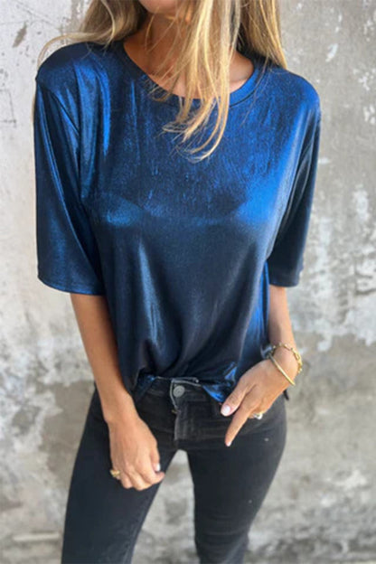 Lässige T-Shirts mit Rundhalsausschnitt und einfarbiger Optik