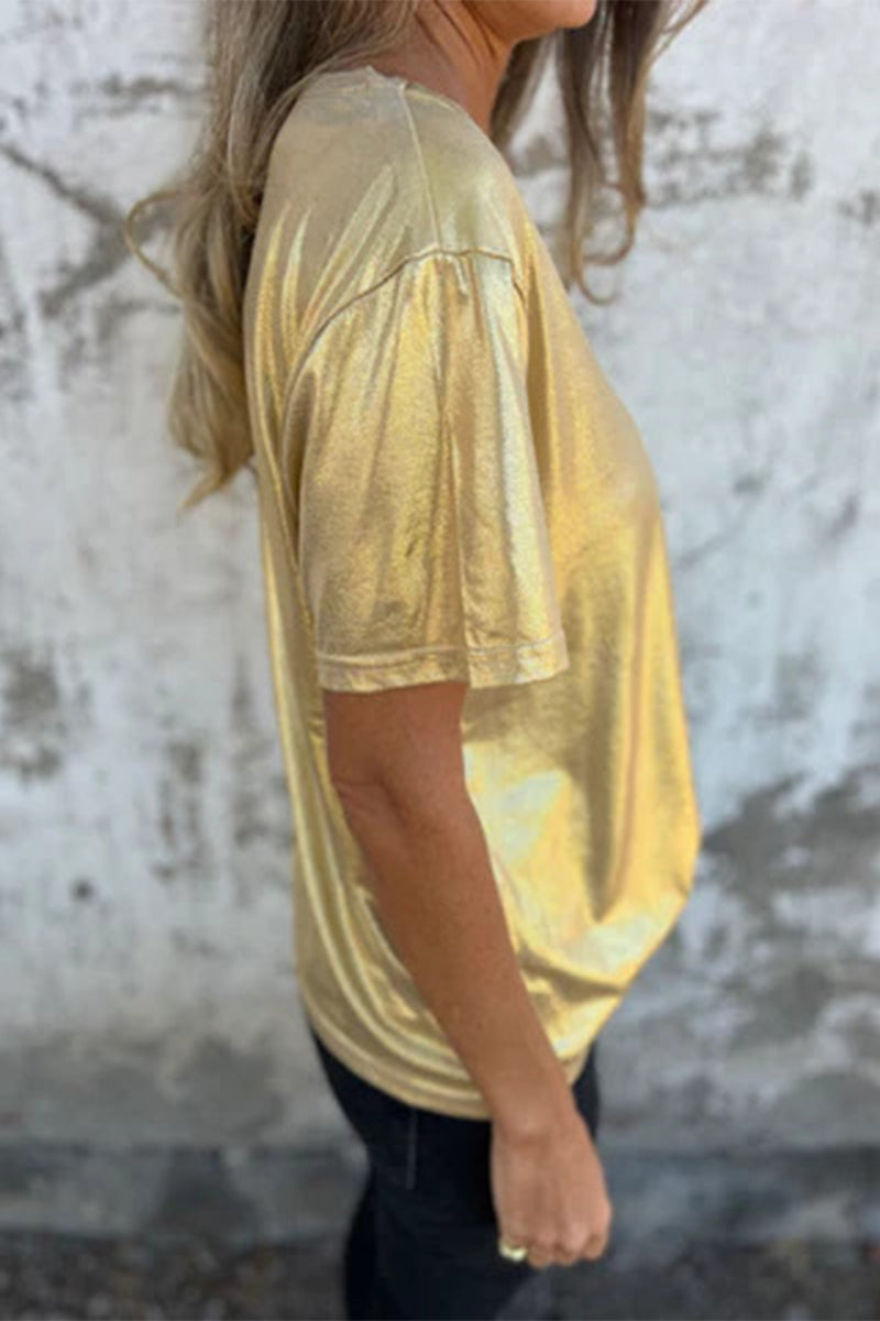 Lässige T-Shirts mit Rundhalsausschnitt und einfarbiger Optik