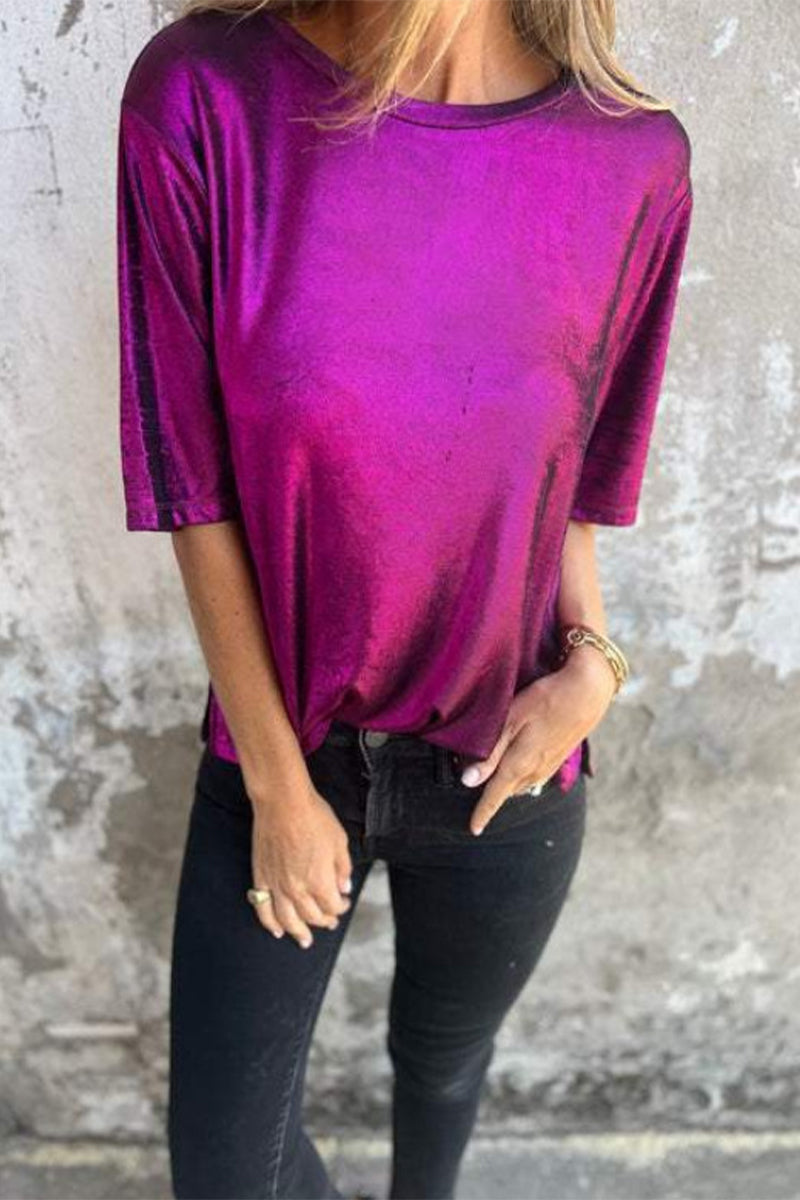 Lässige T-Shirts mit Rundhalsausschnitt und einfarbiger Optik