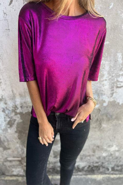 Lässige T-Shirts mit Rundhalsausschnitt und einfarbiger Optik