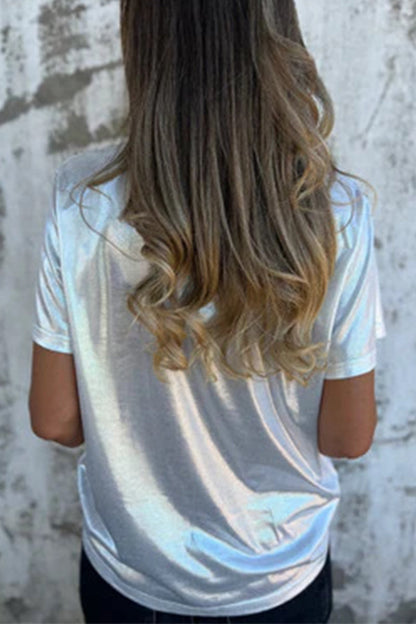 Lässige T-Shirts mit Rundhalsausschnitt und einfarbiger Optik