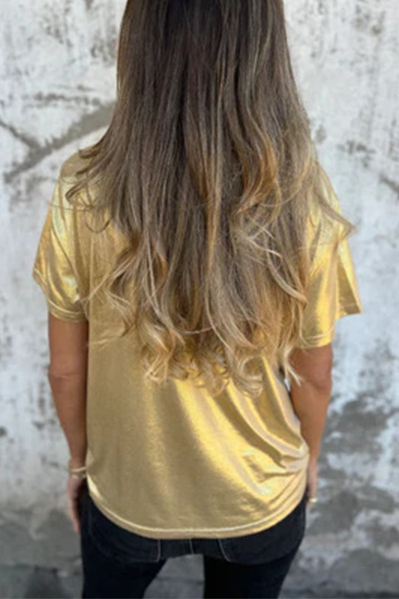 Lässige T-Shirts mit Rundhalsausschnitt und einfarbiger Optik