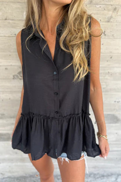 Chemisiers décontractés à col rabattu et à volants plissés à boutons (3 couleurs)