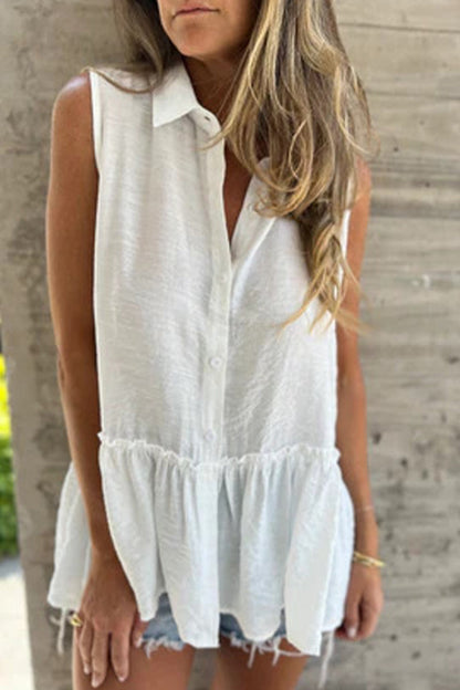 Chemisiers décontractés à col rabattu et à volants plissés à boutons (3 couleurs)