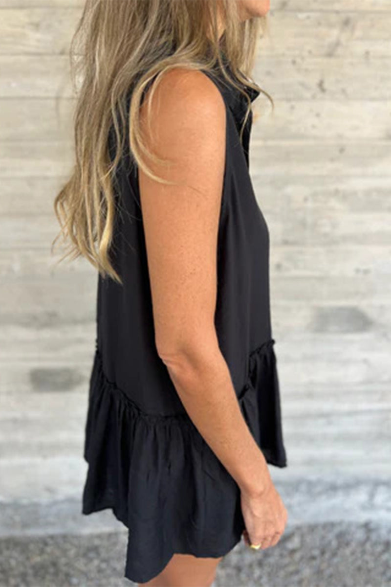 Chemisiers décontractés à col rabattu et à volants plissés à boutons (3 couleurs)