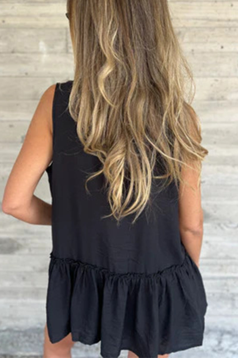 Chemisiers décontractés à col rabattu et à volants plissés à boutons (3 couleurs)