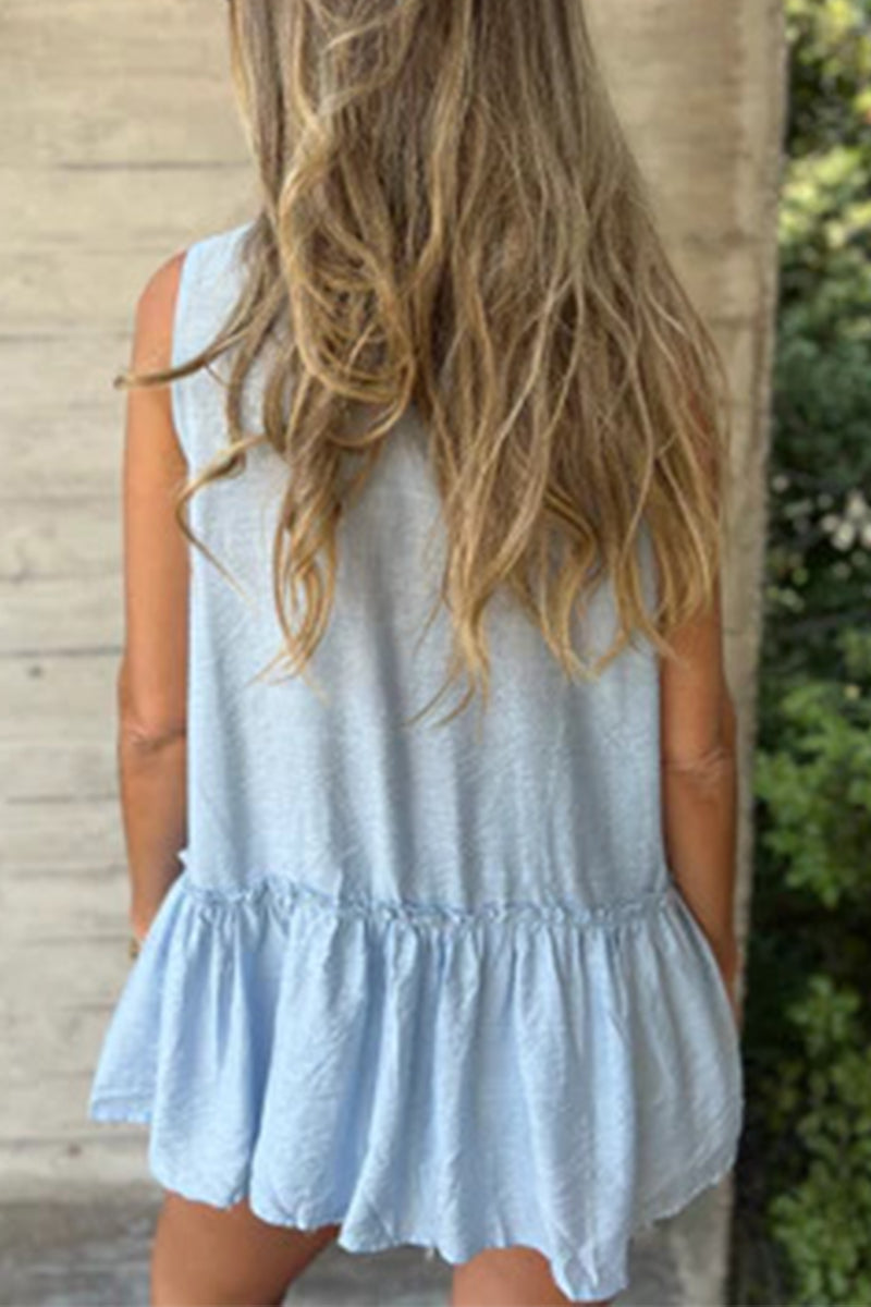 Chemisiers décontractés à col rabattu et à volants plissés à boutons (3 couleurs)