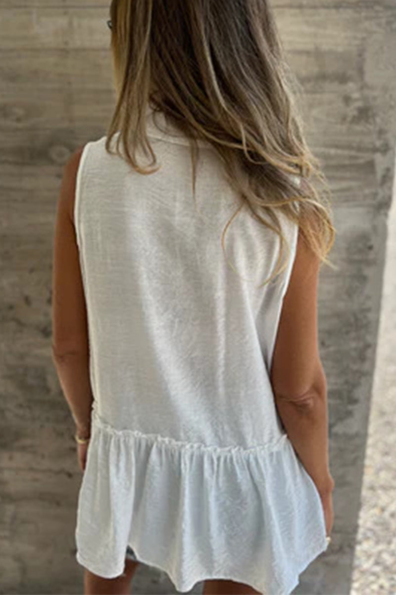 Chemisiers décontractés à col rabattu et à volants plissés à boutons (3 couleurs)