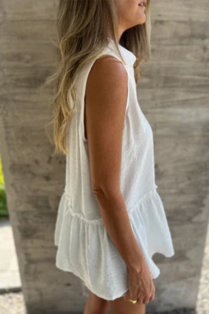 Chemisiers décontractés à col rabattu et à volants plissés à boutons (3 couleurs)