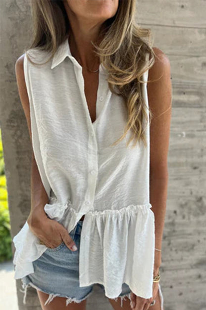 Chemisiers décontractés à col rabattu et à volants plissés à boutons (3 couleurs)