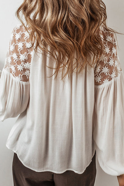 Casual Solid Color Lace Lace Up Patchwork V Neck Tops