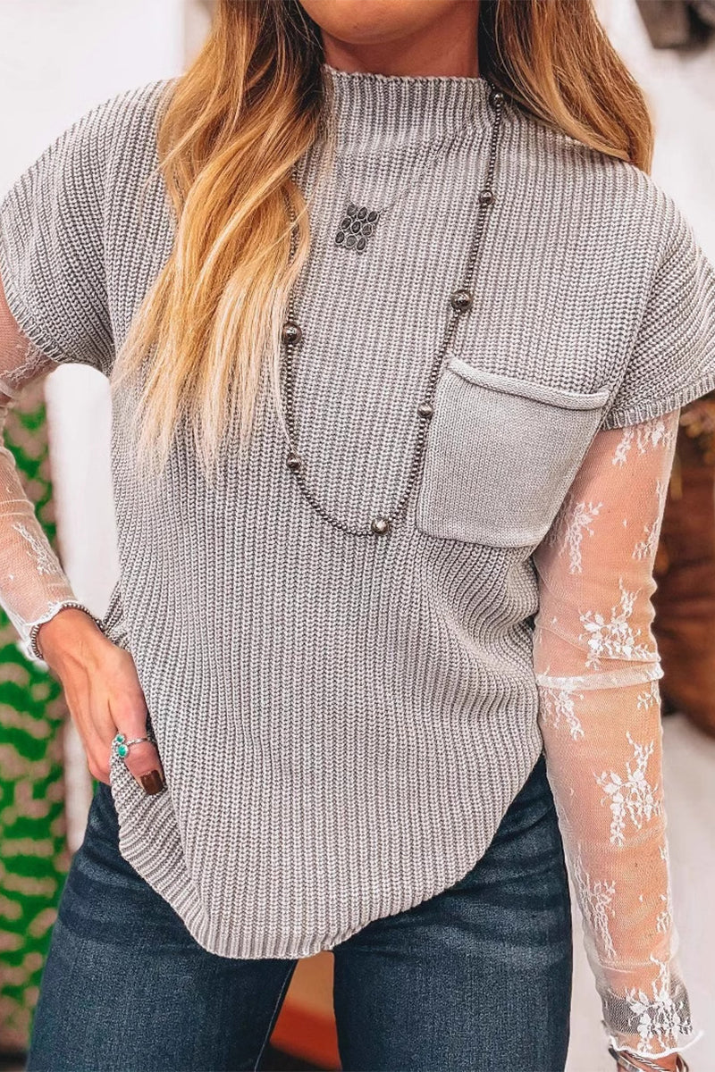 Lässiges, einfarbiges Rollkragenoberteil mit Tasche