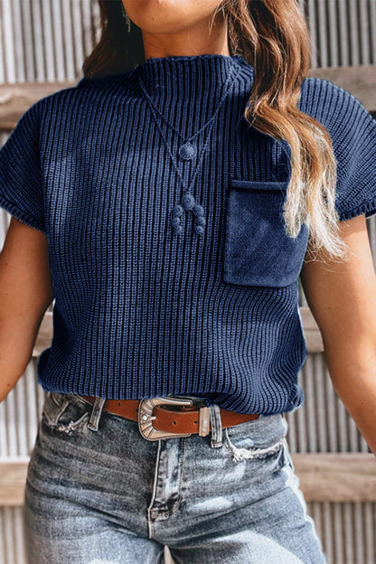 Lässiges, einfarbiges Rollkragenoberteil mit Tasche