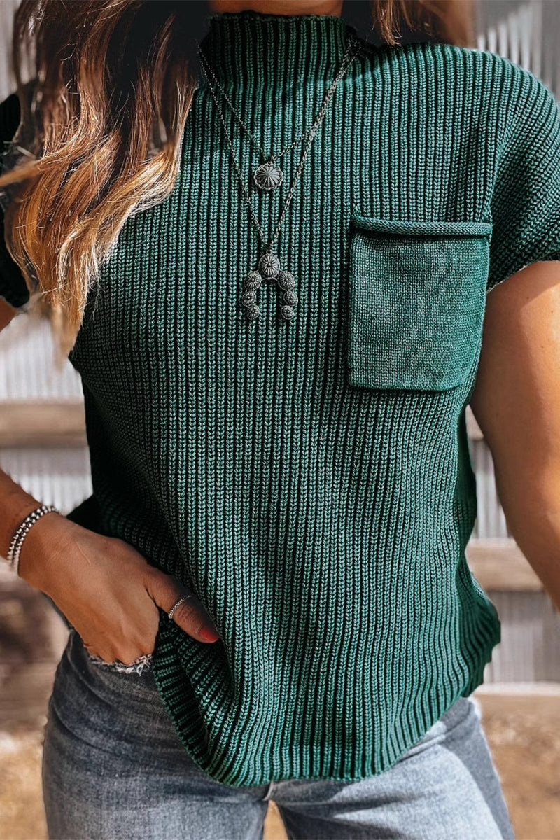 Lässiges, einfarbiges Rollkragenoberteil mit Tasche