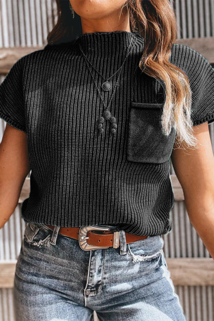 Lässiges, einfarbiges Rollkragenoberteil mit Tasche