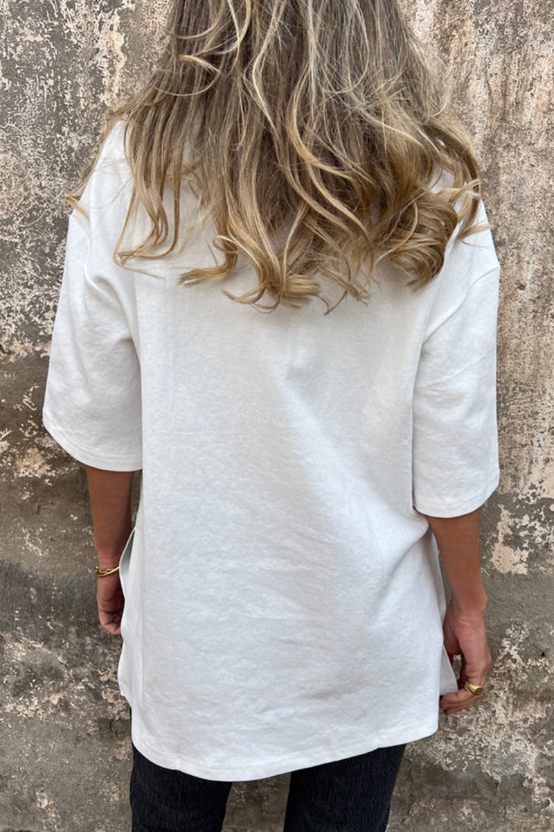 Daily Solid Color Slit O Neck Tops