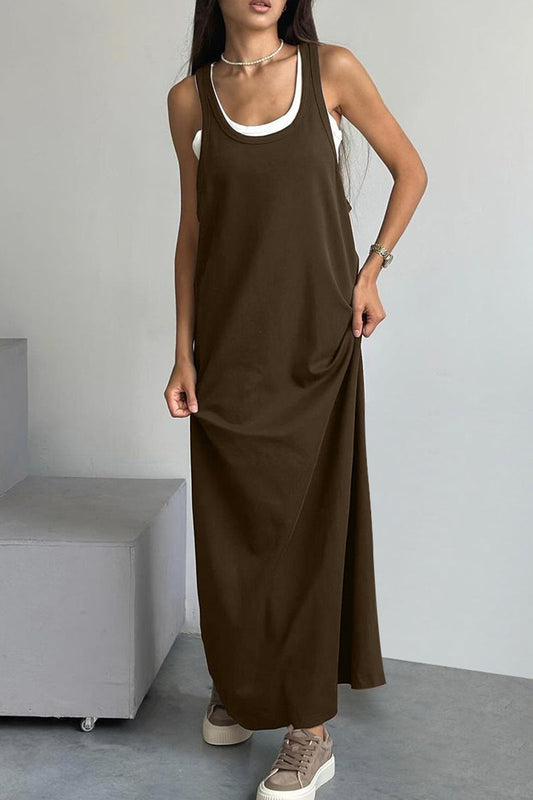 Casual Solid Color Patchwork U Neck Sleeveless Two Pieces