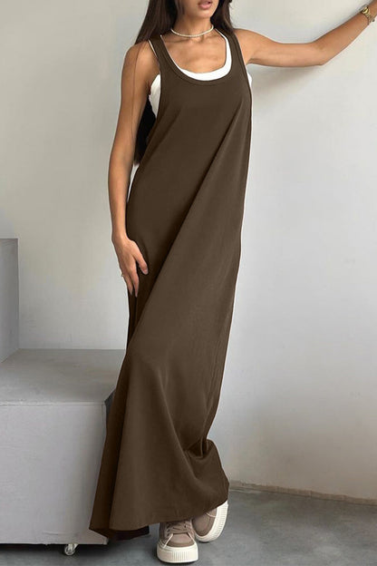 Casual Solid Color Patchwork U Neck Sleeveless Two Pieces