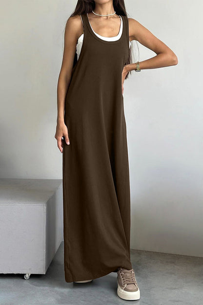 Casual Solid Color Patchwork U Neck Sleeveless Two Pieces