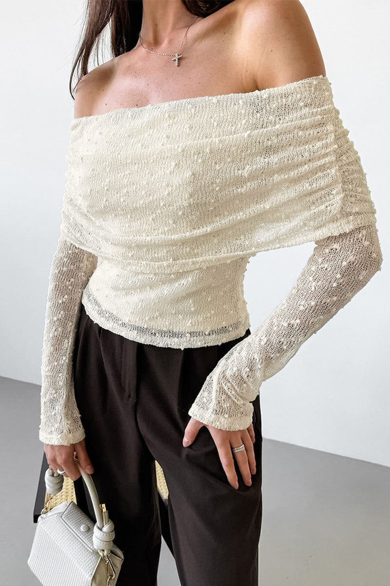 Sexy Solid Color Jacquard Off Shoulder Tops