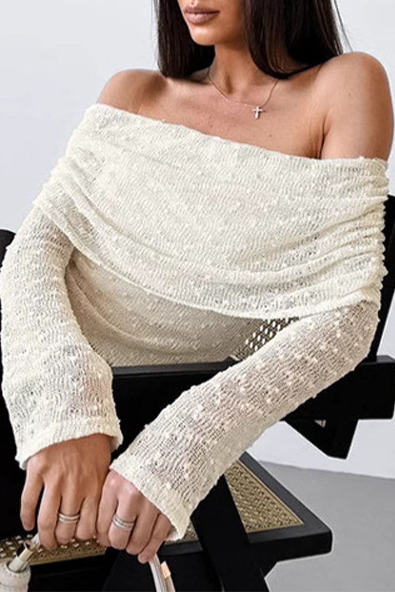Sexy Solid Color Jacquard Off Shoulder Tops
