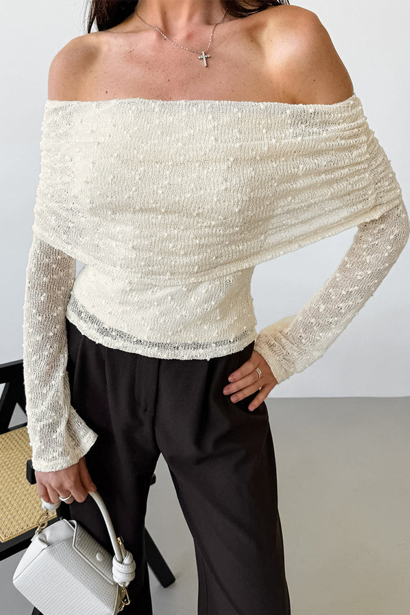 Sexy Solid Color Jacquard Off Shoulder Tops