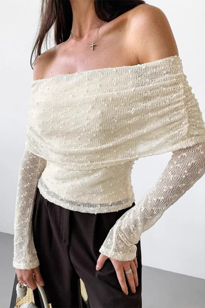 Sexy Solid Color Jacquard Off Shoulder Tops