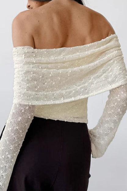Sexy Solid Color Jacquard Off Shoulder Tops