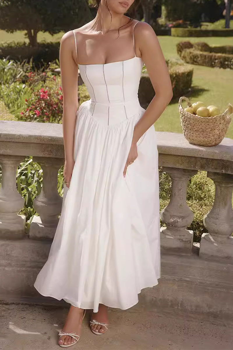 Elegante einfarbige Patchwork-Kleider mit quadratischem Ausschnitt