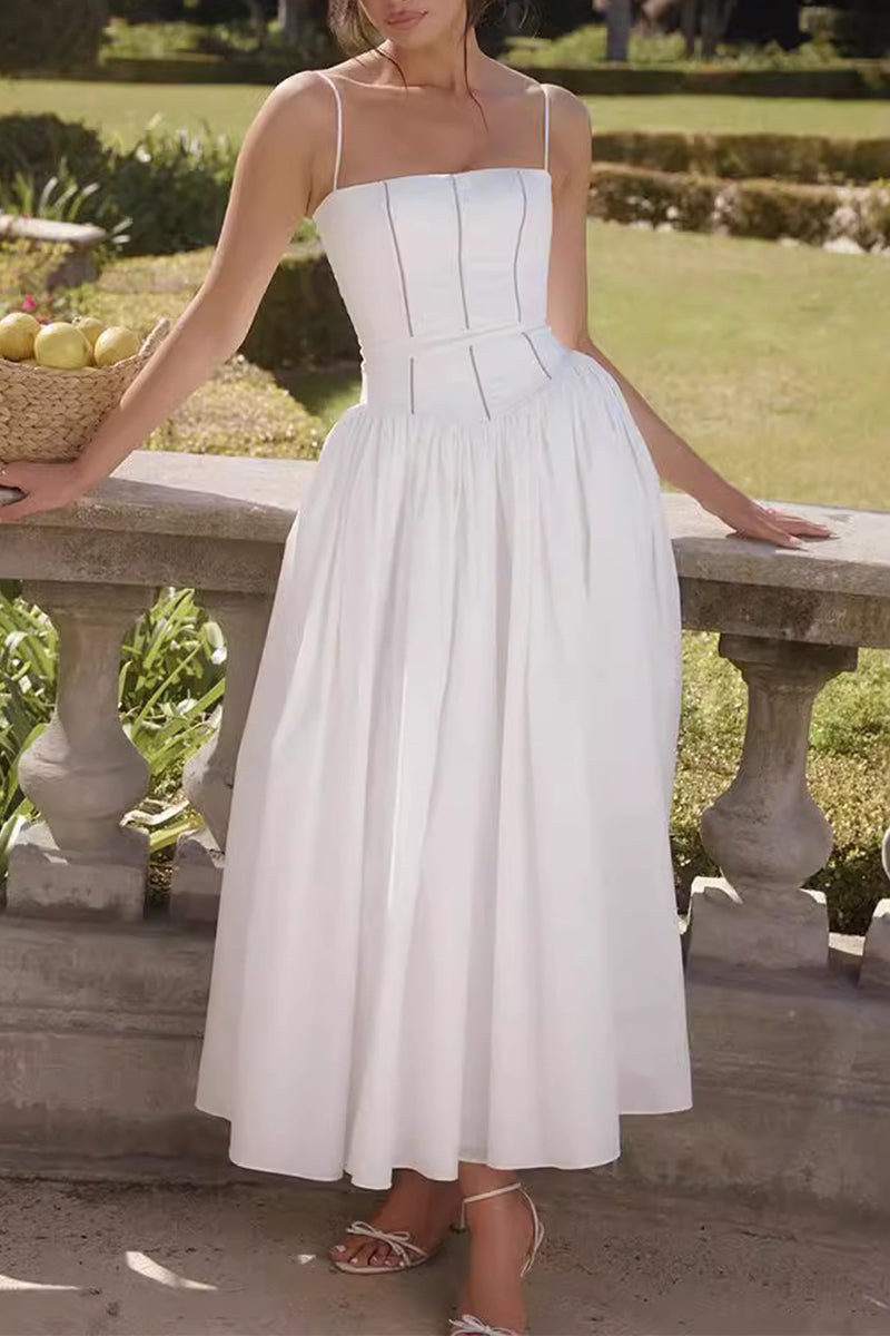 Elegante einfarbige Patchwork-Kleider mit quadratischem Ausschnitt