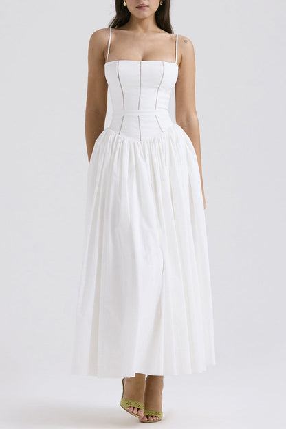 Elegante einfarbige Patchwork-Kleider mit quadratischem Ausschnitt