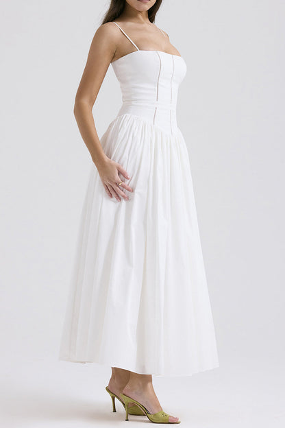 Elegante einfarbige Patchwork-Kleider mit quadratischem Ausschnitt