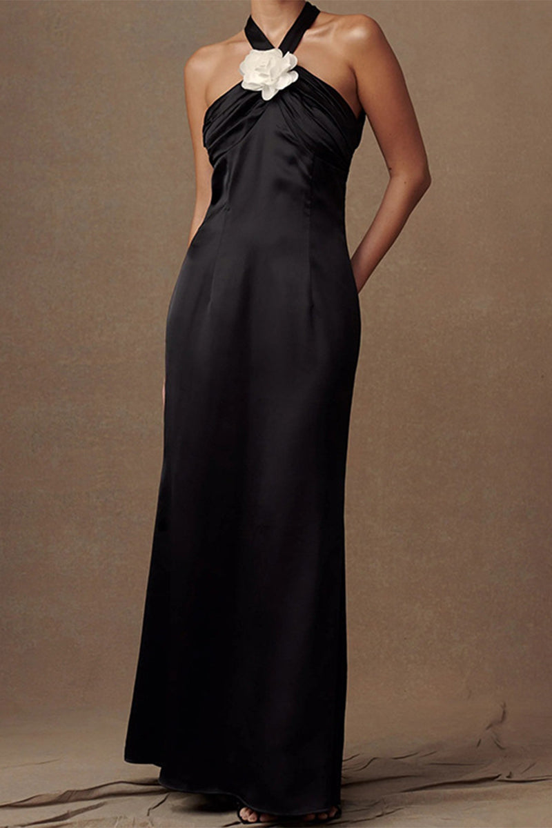 Sexy Einfarbig Rückenfreies Blumenform Neckholder Langes Kleid