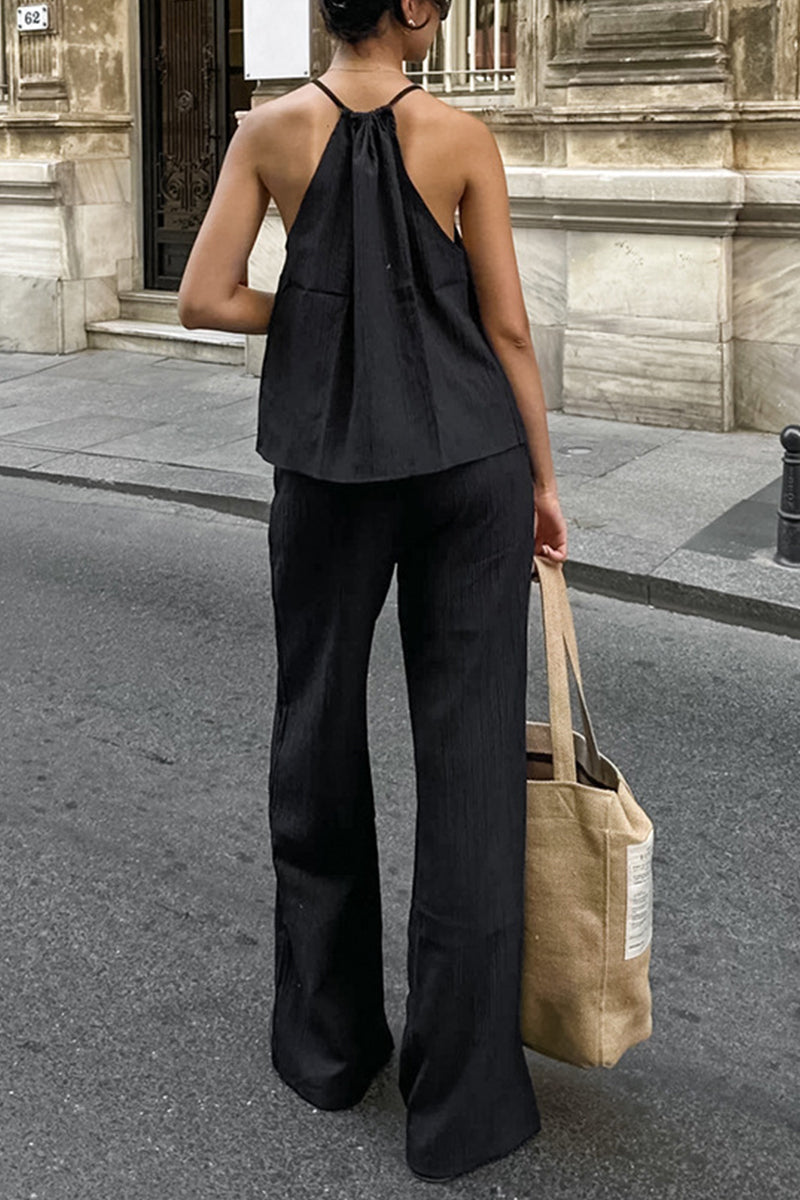 Sexy Zweiteiler mit einfarbigem Neckholder und Taschenriemen-Design