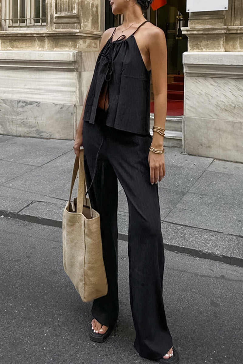 Sexy Zweiteiler mit einfarbigem Neckholder und Taschenriemen-Design