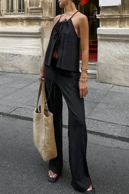 Sexy Zweiteiler mit einfarbigem Neckholder und Taschenriemen-Design