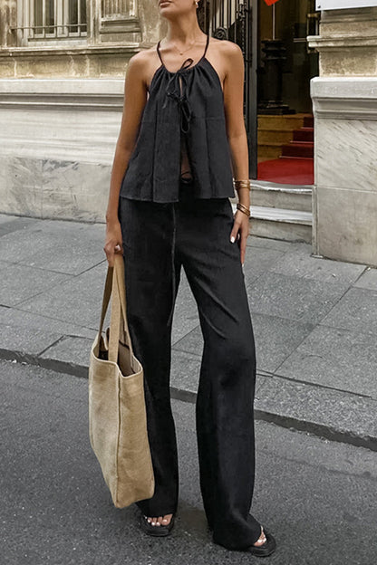 Sexy Zweiteiler mit einfarbigem Neckholder und Taschenriemen-Design