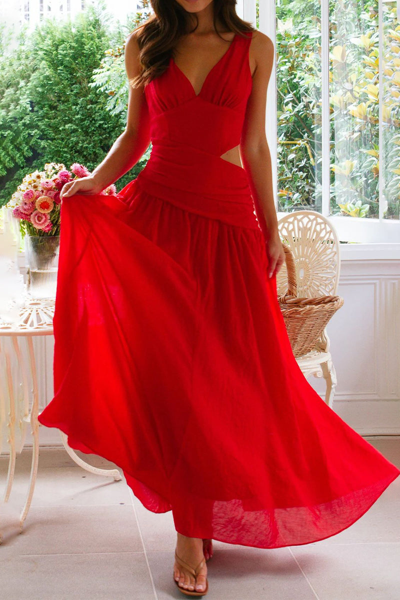 Sexy, einfarbige, ausgehöhlte, ärmellose Kleider mit V-Ausschnitt