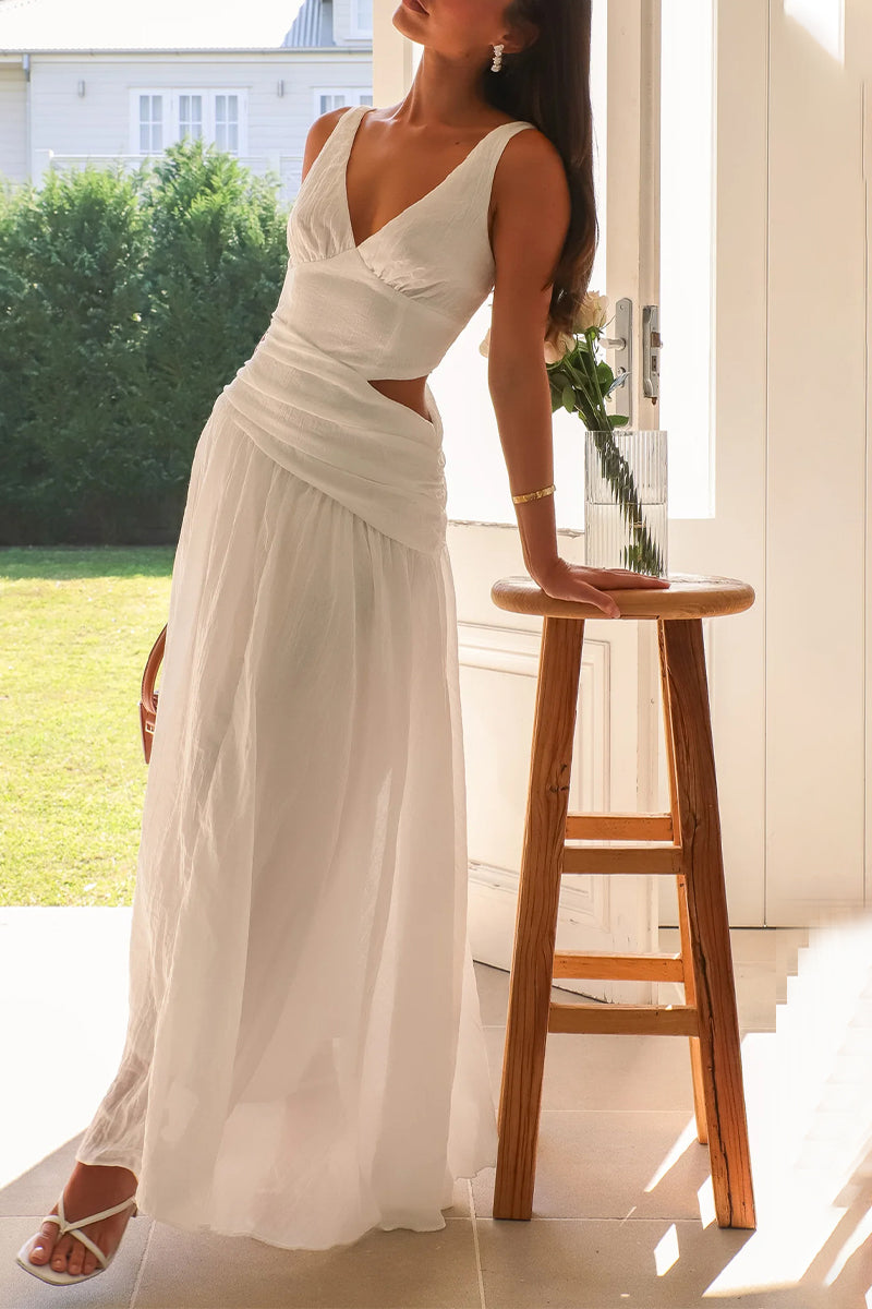 Sexy, einfarbige, ausgehöhlte, ärmellose Kleider mit V-Ausschnitt