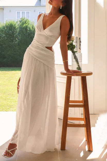 Sexy, einfarbige, ausgehöhlte, ärmellose Kleider mit V-Ausschnitt