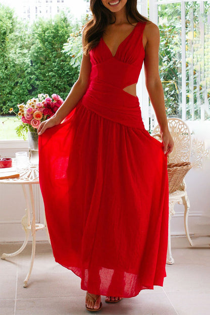 Sexy, einfarbige, ausgehöhlte, ärmellose Kleider mit V-Ausschnitt