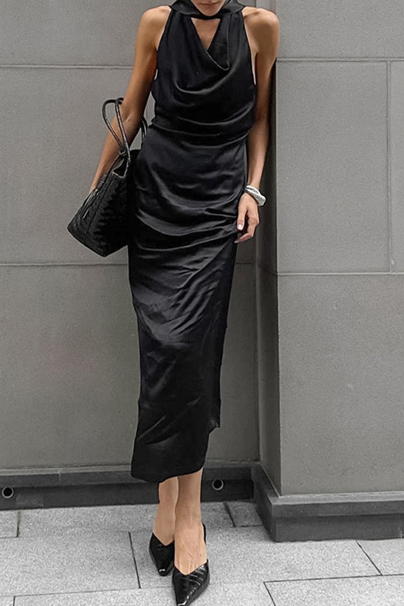 Sexy, einfarbige Neckholder-Kleider mit Schnürung und One-Step-Rock