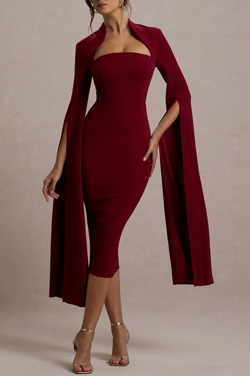 Sexy Elegant Solid Color Slit Zipper Half A Turtleneck Wrapped Skirt Dresses
